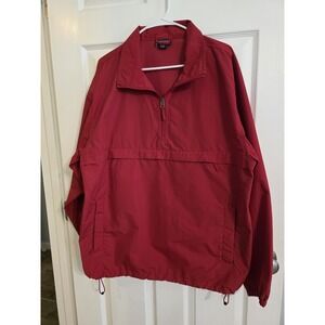 LANDS' END Large Red Half Zip Pullover Windbreaker Jacket Pockets‎ L